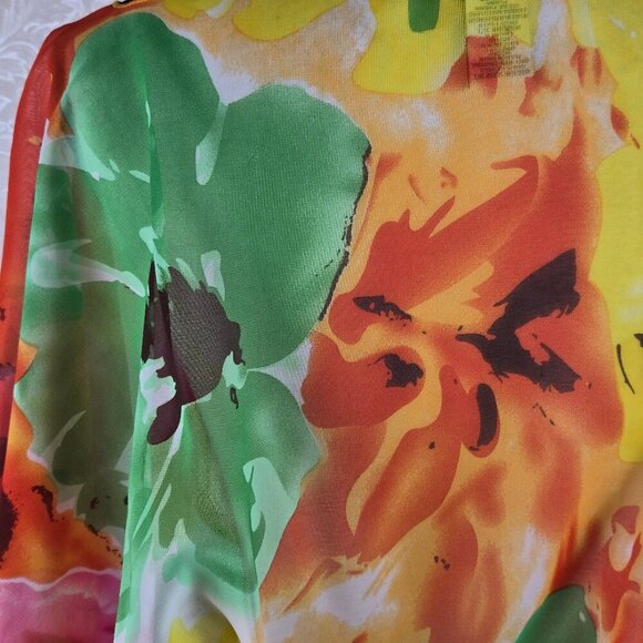 Le Moda One Size Sheer Floral Print Swim Cover Up Elastic Waist Armholes - Picture 7 of 10